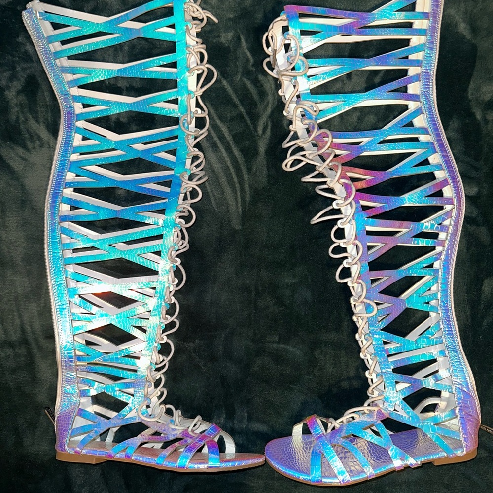 Holographic Gladiator Sandals